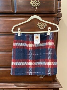 Workshop Republic Clothing Red and Navy Plaid Mini Skirt